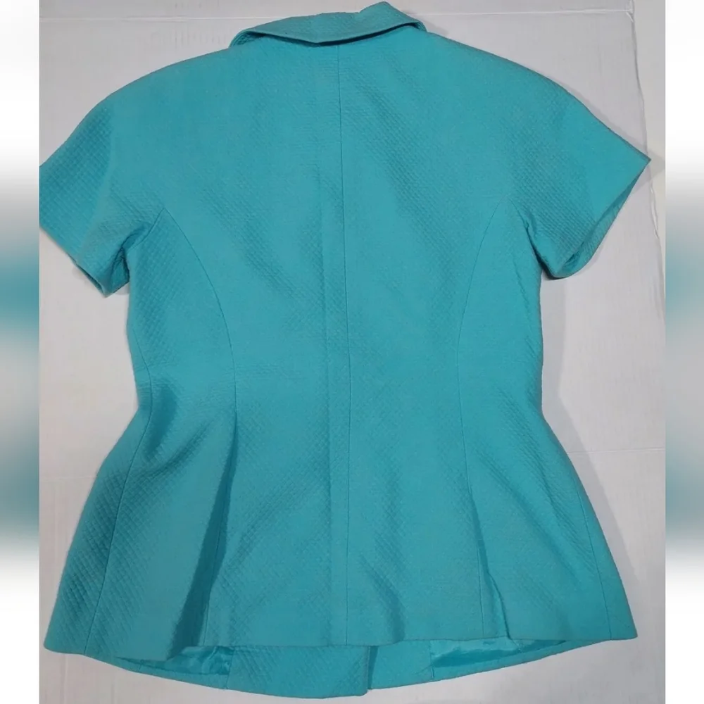 Vintage Christian Dior Teal Double Breasted Blazer Jacket Short Sleeve Women’s 8